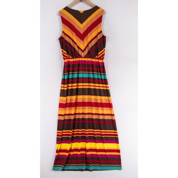 Coldwater Creek Maxi Dress Women 16 Multicolor Bold Stripe Stretch Knit Casual - Picture 4 of 9
